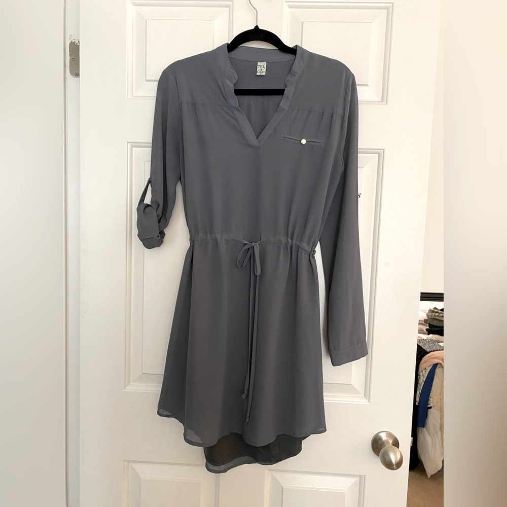 Grey Long Sleeve Shirt Dress